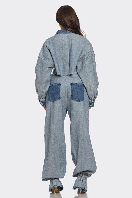 Denim Cropped Contrast Set - Modestly Vogue