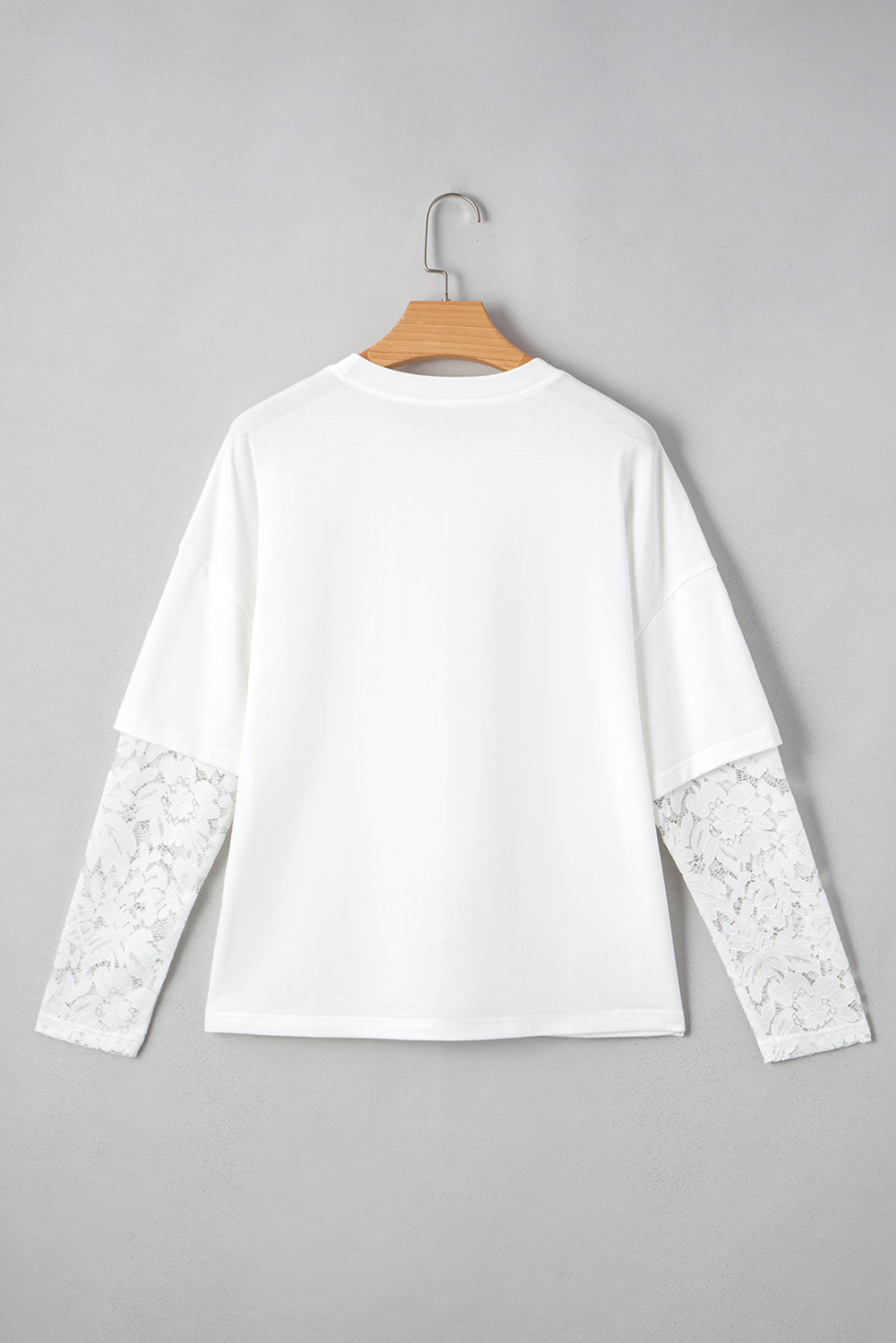 White Lace Long Sleeve Tee – Fake Two-Piece Drop Shoulder - Modestly Vogue