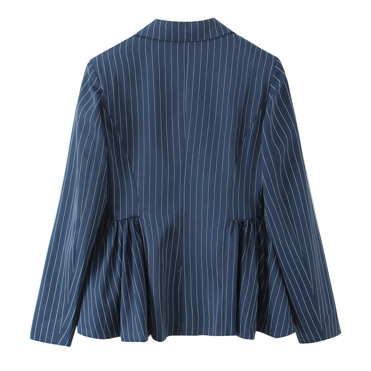 Women Clothing Autumn Elegant British Puffy Bud Bottom Leveling Collared Long Sleeve Striped Blazers