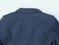 Women Clothing Autumn Elegant British Puffy Bud Bottom Leveling Collared Long Sleeve Striped Blazers
