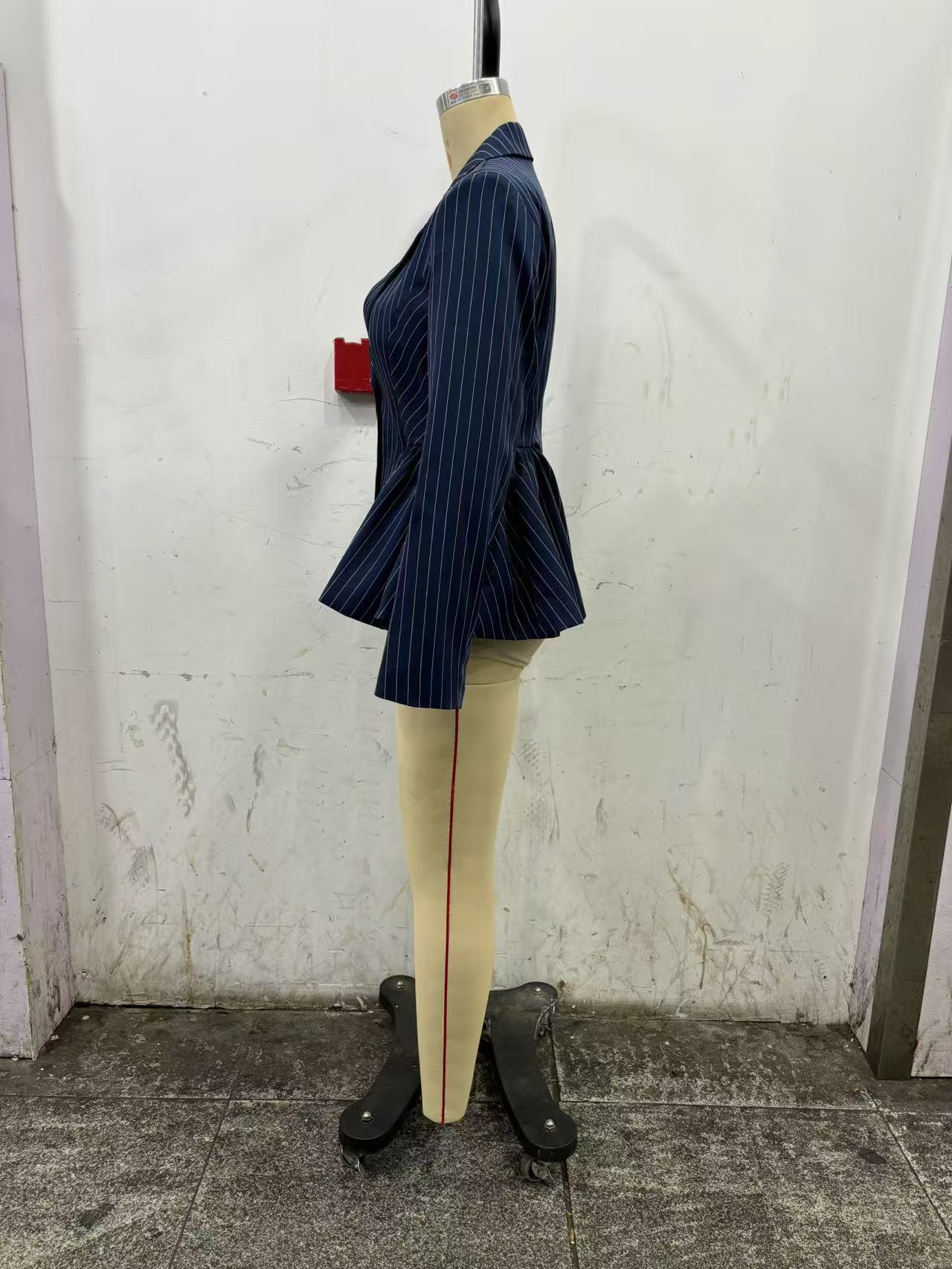 Women Clothing Autumn Elegant British Puffy Bud Bottom Leveling Collared Long Sleeve Striped Blazers
