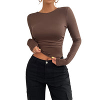 Elegant Slim Round Neck Knitted Long Sleeve Top for Women - Modestly Vogue