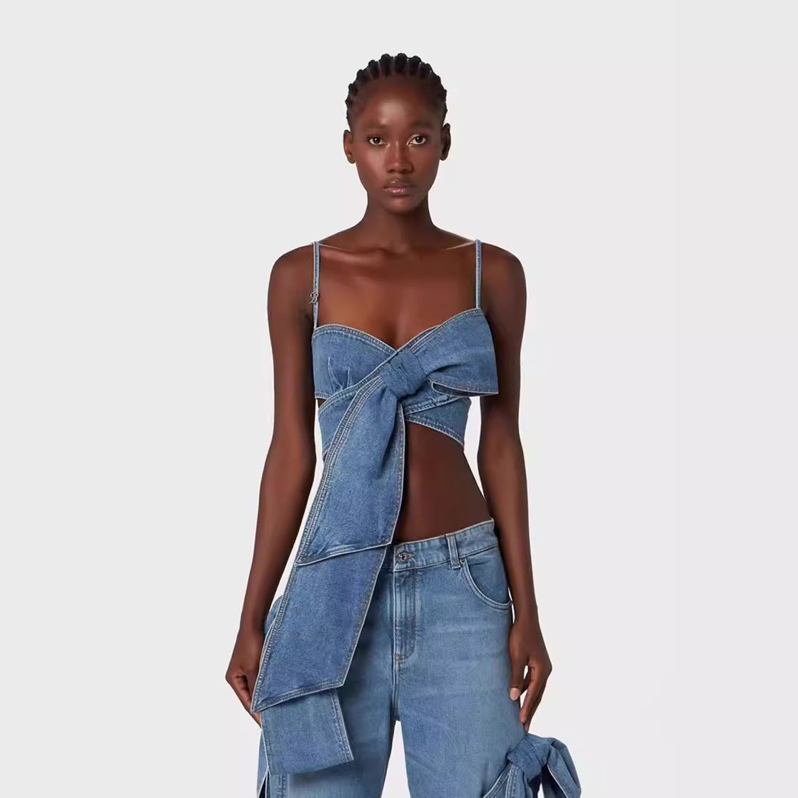 Retro 3D Bow Tube Top Vest – Personalized Strap Jean Sun Top - Modestly Vogue