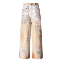 Retro Chain Printed Orange Jeans Women Summer Dopamine Wear Loose Fitting Wide Leg Trousers