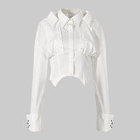 Shirt White Black Shirt for Women Niche Design Waist Trimming Shirt