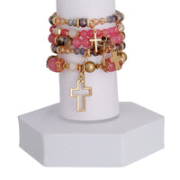Pink Glass Bead Cross Bracelets – Faith-Inspired Fashion Jewelry - Modestly Vogue