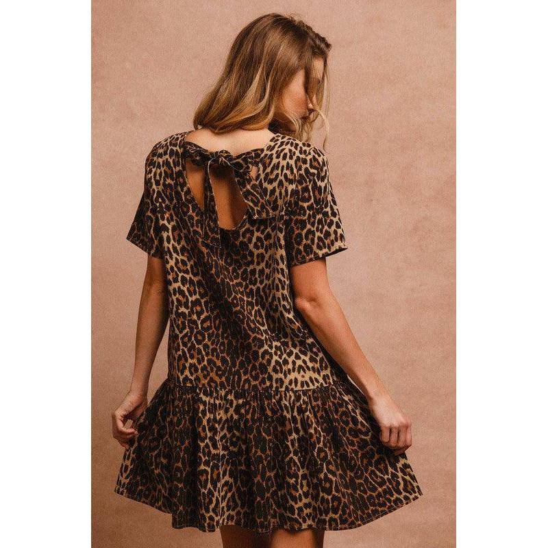 Stylish Dresses for Women – Trendy & Timeless Styles for Every Occasion | Modestly Vogue BiBi Tie Back Leopard Round Neck Short Sleeve Dress - Modestly Vogue