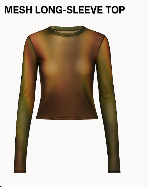Earthtone MOCK NECK MESH LONG SLEEVE TOP