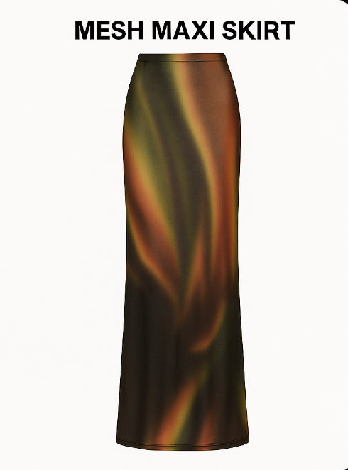 Earthtone PRINTED MESH MAXI SKIRT