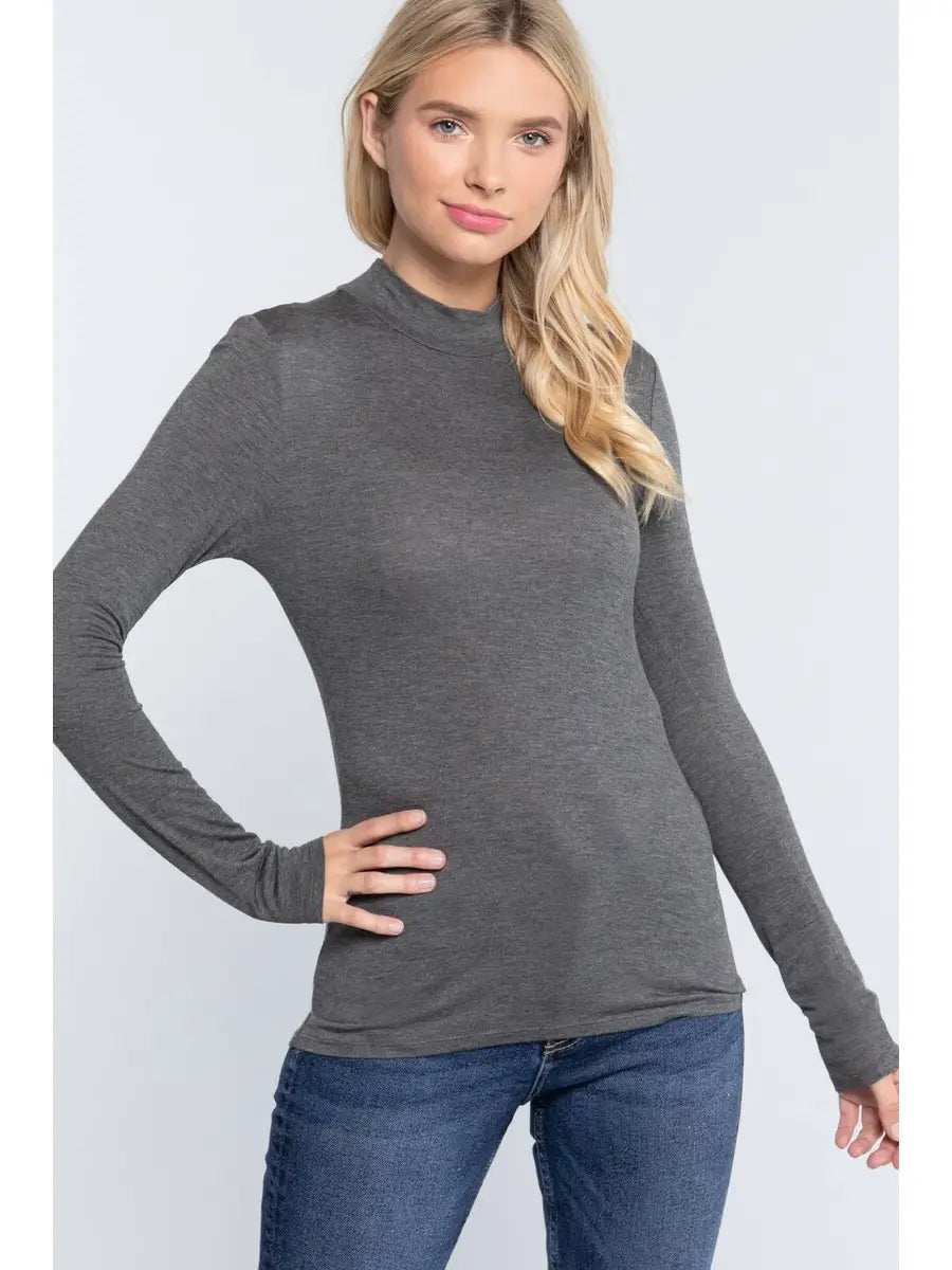 Mock Neck Fitted Rayon Jersey Top – Sleek, Soft & Modest - Modestly Vogue