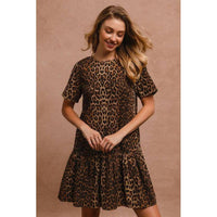 Stylish Dresses for Women – Trendy & Timeless Styles for Every Occasion | Modestly Vogue BiBi Tie Back Leopard Round Neck Short Sleeve Dress - Modestly Vogue