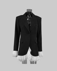 Fall V neck Lace Adult Lady like Woman Wind Black Elegant Blazer for Women(Without Belt)