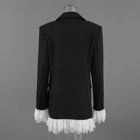 Fall V neck Lace Adult Lady like Woman Wind Black Elegant Blazer for Women(Without Belt)