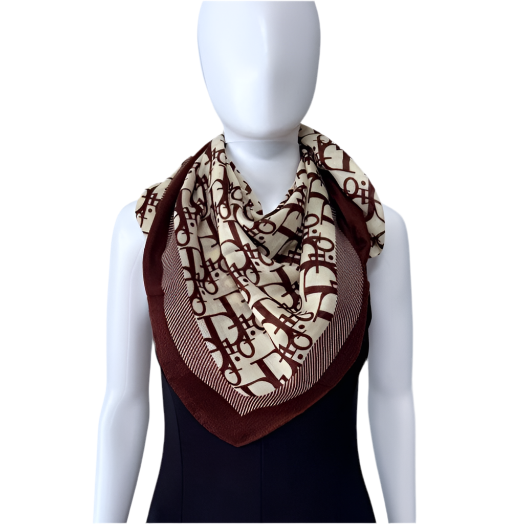 Cotton Square Scarf Brown Initial D Print