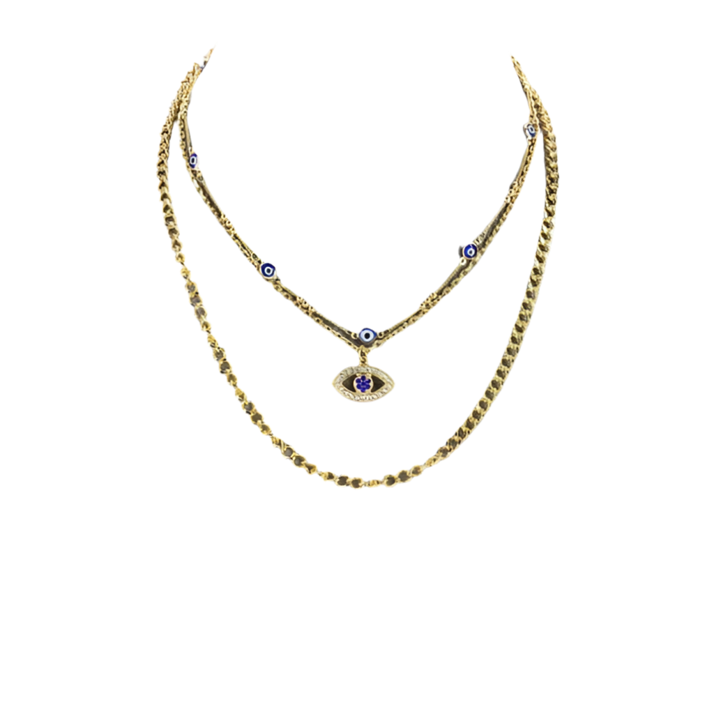 Multi Layered Chain Necklace Evil Eye Pendant