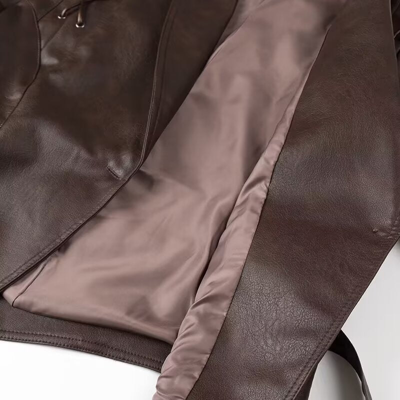 Women Autumn Winter Fashionable Leather Jacket Bomber Jacket Short Coat