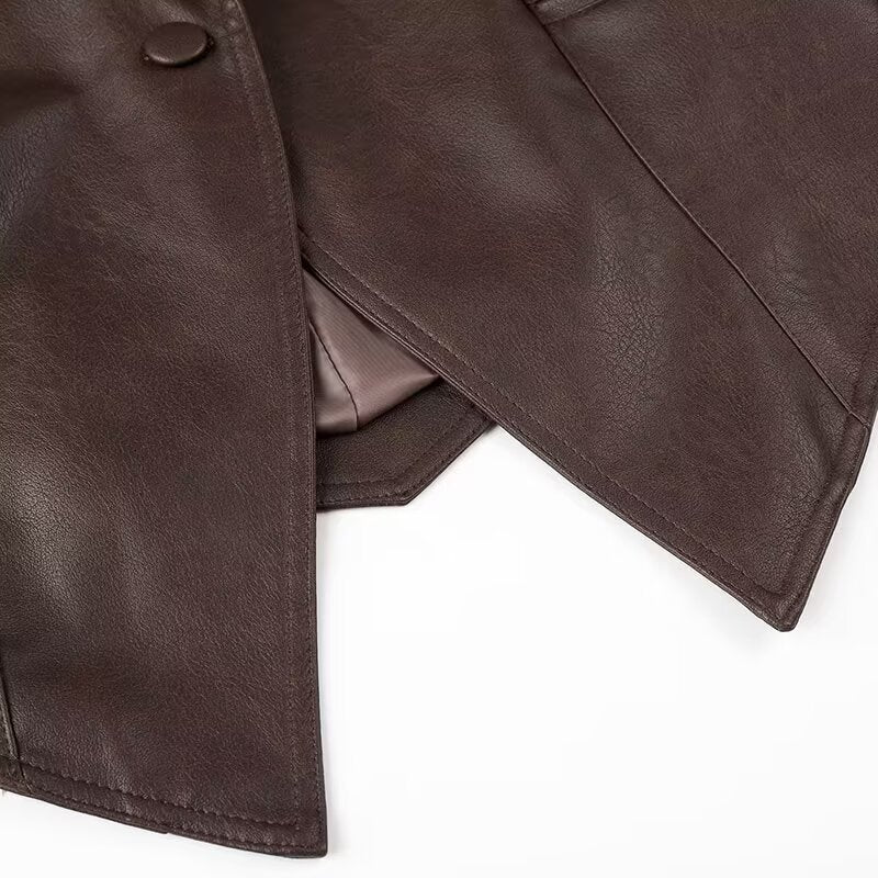 Women Autumn Winter Fashionable Leather Jacket Bomber Jacket Short Coat
