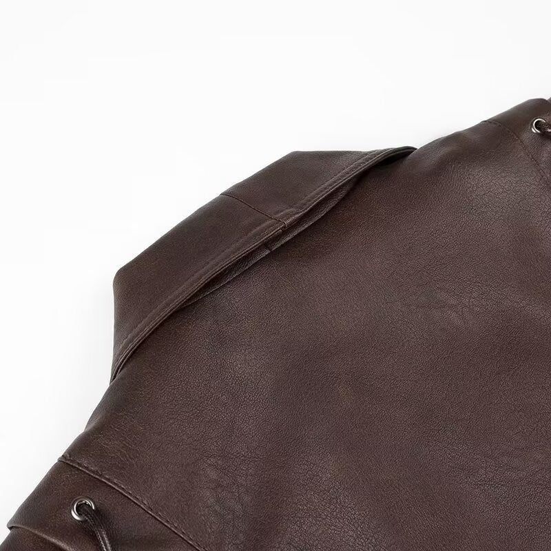 Women Autumn Winter Fashionable Leather Jacket Bomber Jacket Short Coat