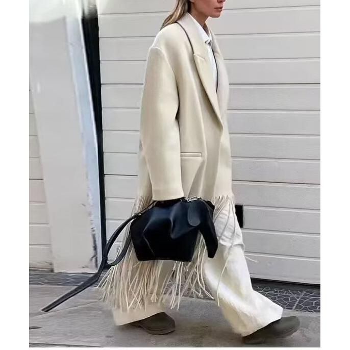 Women Mid Length Tassel Long Trench Coat Dress