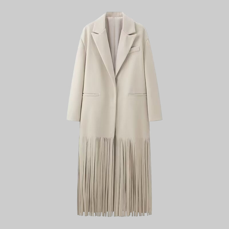 Women Mid Length Tassel Long Trench Coat Dress - Modestly Vogue