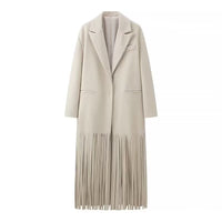Women Mid Length Tassel Long Trench Coat Dress