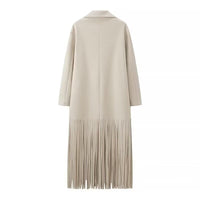 Women Mid Length Tassel Long Trench Coat Dress