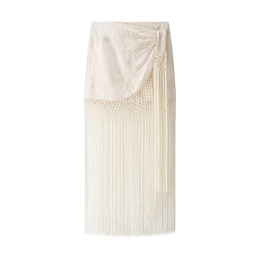 Women's Clothing Embroidery Tassel Hem Decoration Vacation Sheath Mini Skirt Summer