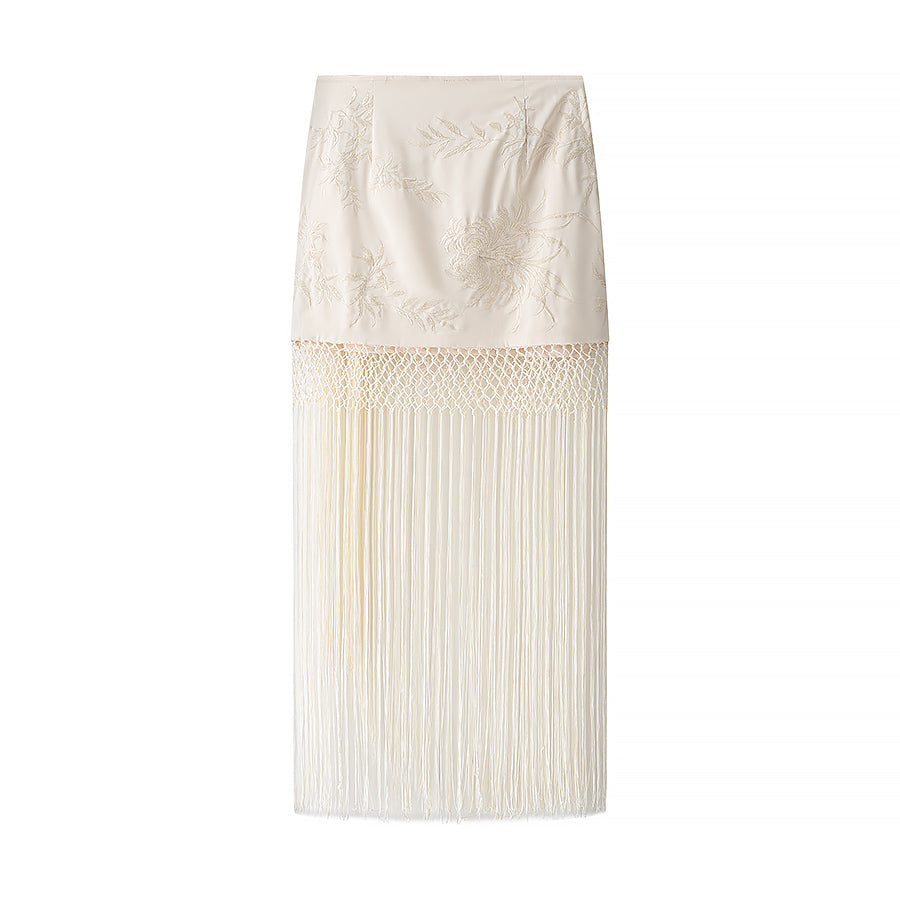 Women's Clothing Embroidery Tassel Hem Decoration Vacation Sheath Mini Skirt Summer