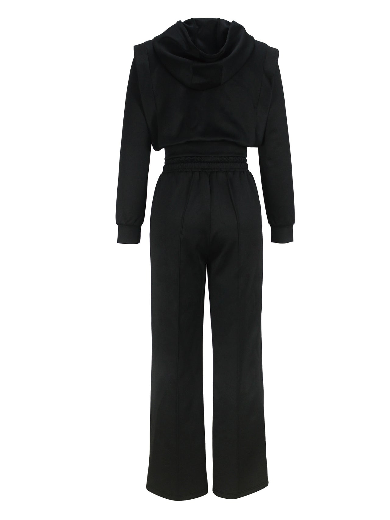 Women Clothing Elegant Right Angle Long Sleeve Hooded Short Top Straight Leg Trousers Women Two Piece Sets