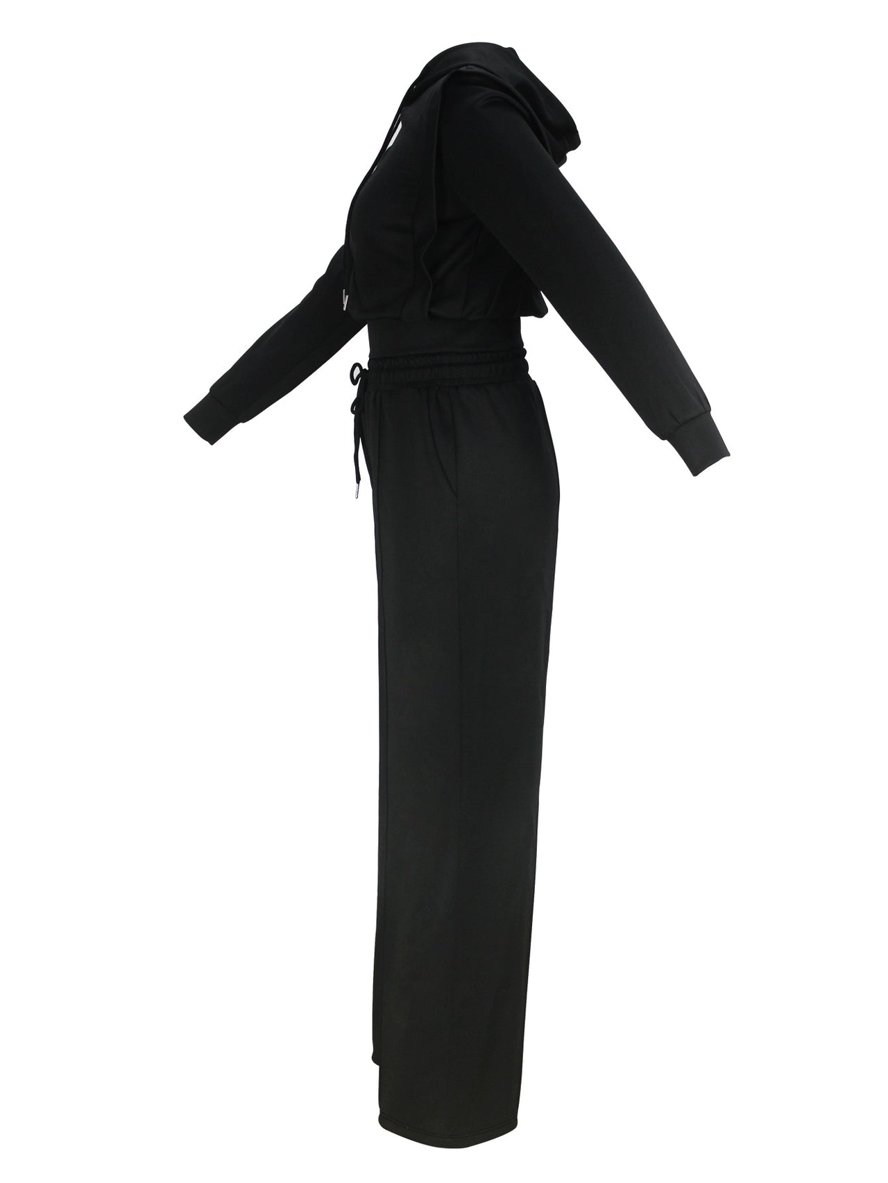 Women Clothing Elegant Right Angle Long Sleeve Hooded Short Top Straight Leg Trousers Women Two Piece Sets