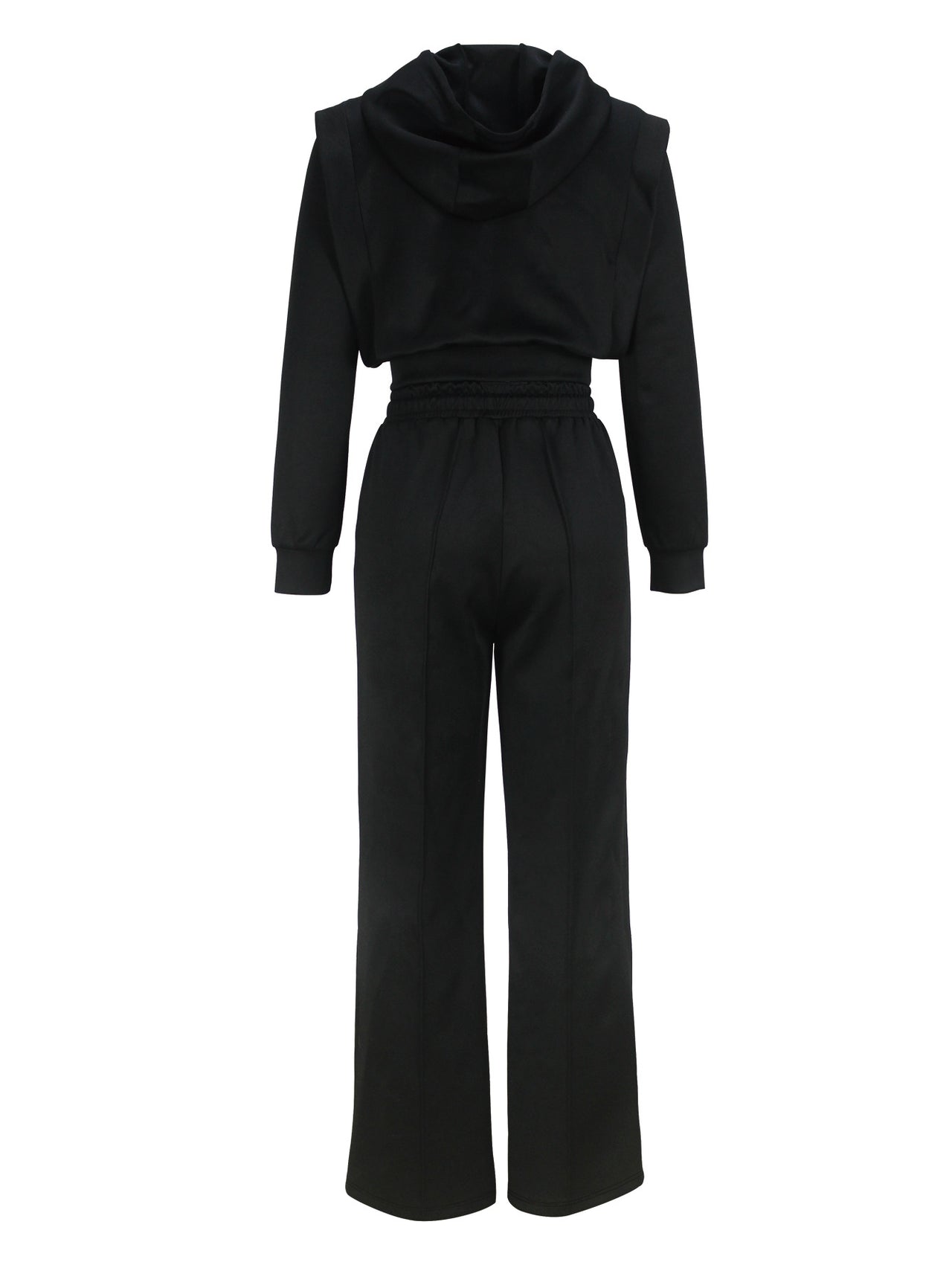 Women Clothing Elegant Right Angle Long Sleeve Hooded Short Top Straight Leg Trousers Women Two Piece Sets