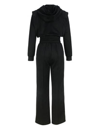 Women Clothing Elegant Right Angle Long Sleeve Hooded Short Top Straight Leg Trousers Women Two Piece Sets