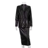 Black Women Clothing Early Spring Blazer Leather Skirt Set Office Two Piece Suit
