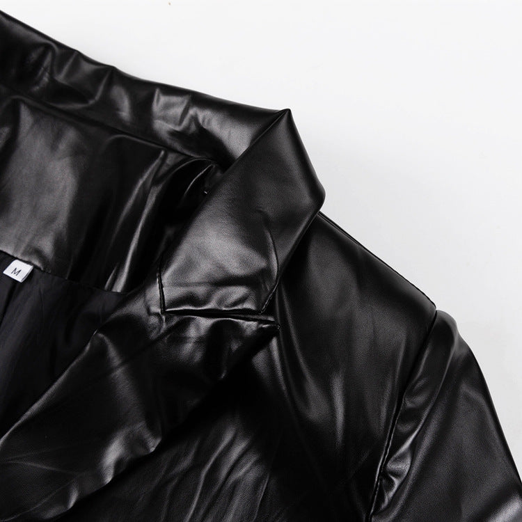 Black Women Clothing Early Spring Blazer Leather Skirt Set Office Two Piece Suit
