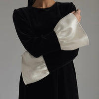 Korean Velvet Autumn French Stitching round Neck Flared Sleeves Dress Loose Maxi Dress Women Clothing