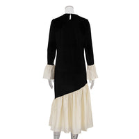 Korean Velvet Autumn French Stitching round Neck Flared Sleeves Dress Loose Maxi Dress Women Clothing