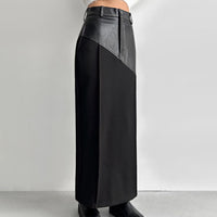 Women Clothing Retro Faux Leather Stitching Design Half Length Skirt Women Wild High Waist Slit Hip Skirt