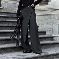 Retro Minority Irregular Asymmetric High Waist Wide Leg Pants Loose Office Trousers