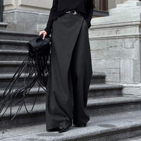 Retro Minority Irregular Asymmetric High Waist Wide Leg Pants Loose Office Trousers
