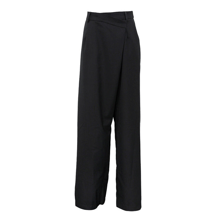 Retro Minority Irregular Asymmetric High Waist Wide Leg Pants Loose Office Trousers