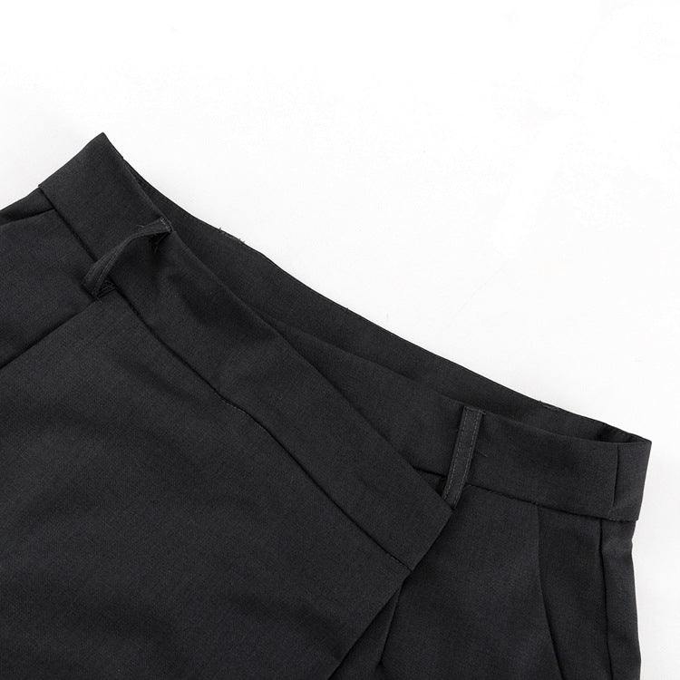 Retro Minority Irregular Asymmetric High Waist Wide Leg Pants Loose Office Trousers
