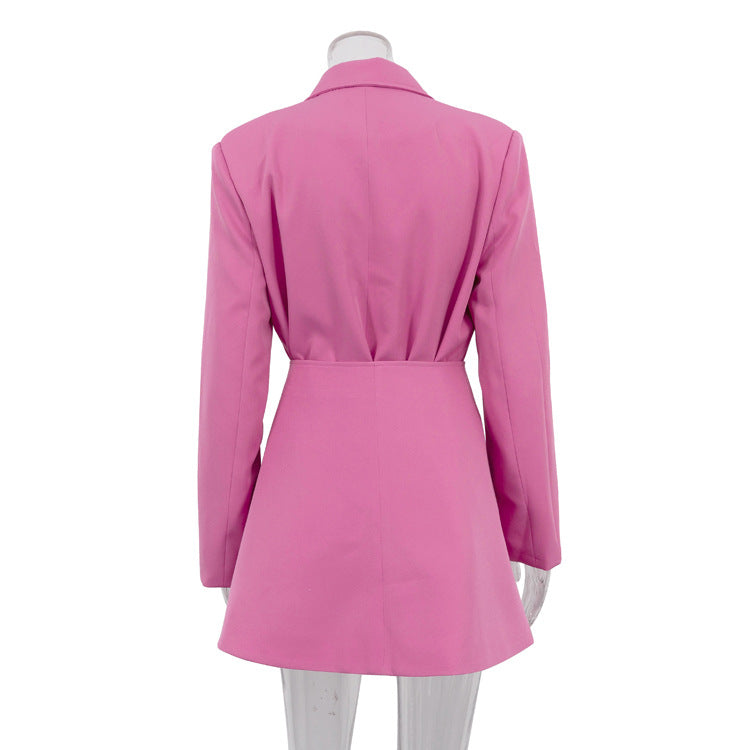 Early Spring French Design Pink Waist Seal Suit Long Sleeve Loose Waist Coat Women Clothing