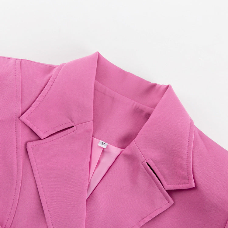 Early Spring French Design Pink Waist Seal Suit Long Sleeve Loose Waist Coat Women Clothing
