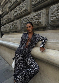Leopard Patterned Stylish Two Piece Set - Black – Trendy and Chic Animal Print Set for Effortless Style - Modestly Vogue