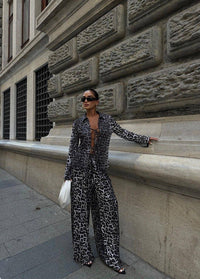 Leopard Patterned Stylish Two Piece Set - Black – Trendy and Chic Animal Print Set for Effortless Style - Modestly Vogue