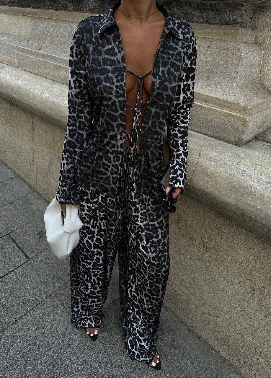 Leopard Patterned Stylish Two Piece Set - Black – Trendy and Chic Animal Print Set for Effortless Style - Modestly Vogue