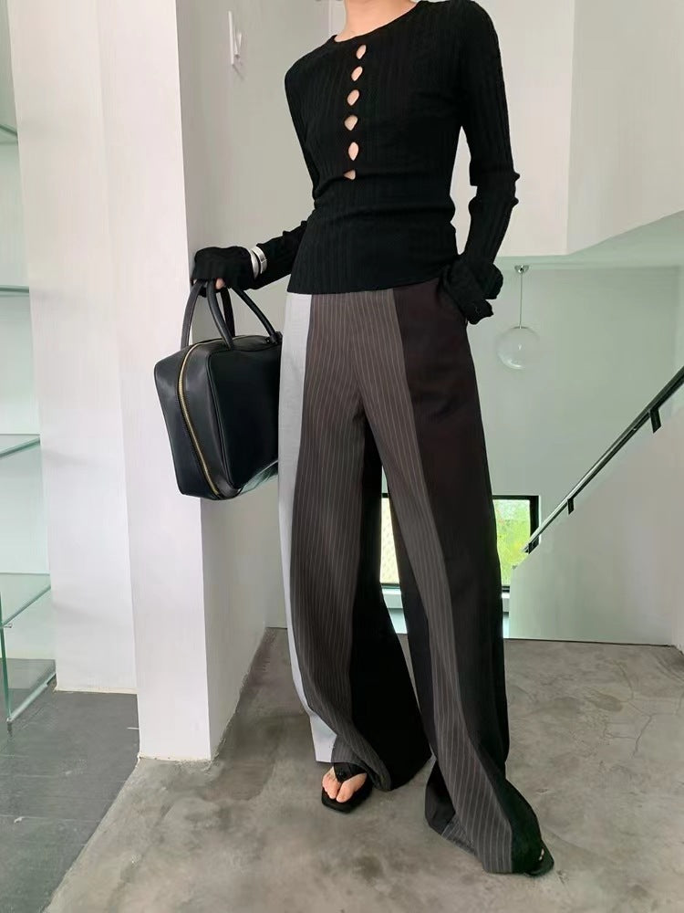 Autumn Three Color Stitching Casual Straight Leg Wide Leg Pants Casual Pants Women