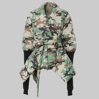 Autumn Winter Camouflage Personality Stitching Knitted Cuffs Waist Tight Personality Cut Cotton Padded Jacket