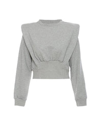 Padded Shoulder Armor Short Long Sleeve Crew Neck Sweatshirt Women