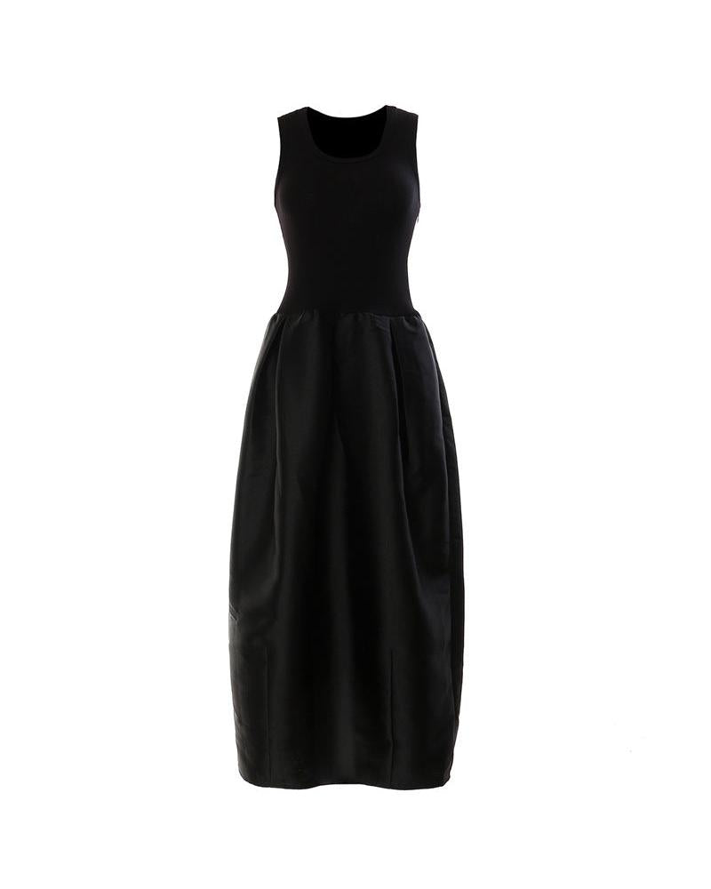 Black Knitted High Elastic Vest Stitching Hem Girl Dress